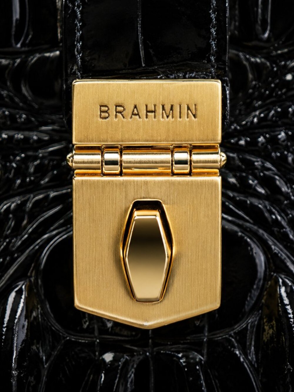 Brahmin Elisa Hobo Black Melbourne Croc-Embossed Leather Turn-Lock Satchel - Picture 2 of 5